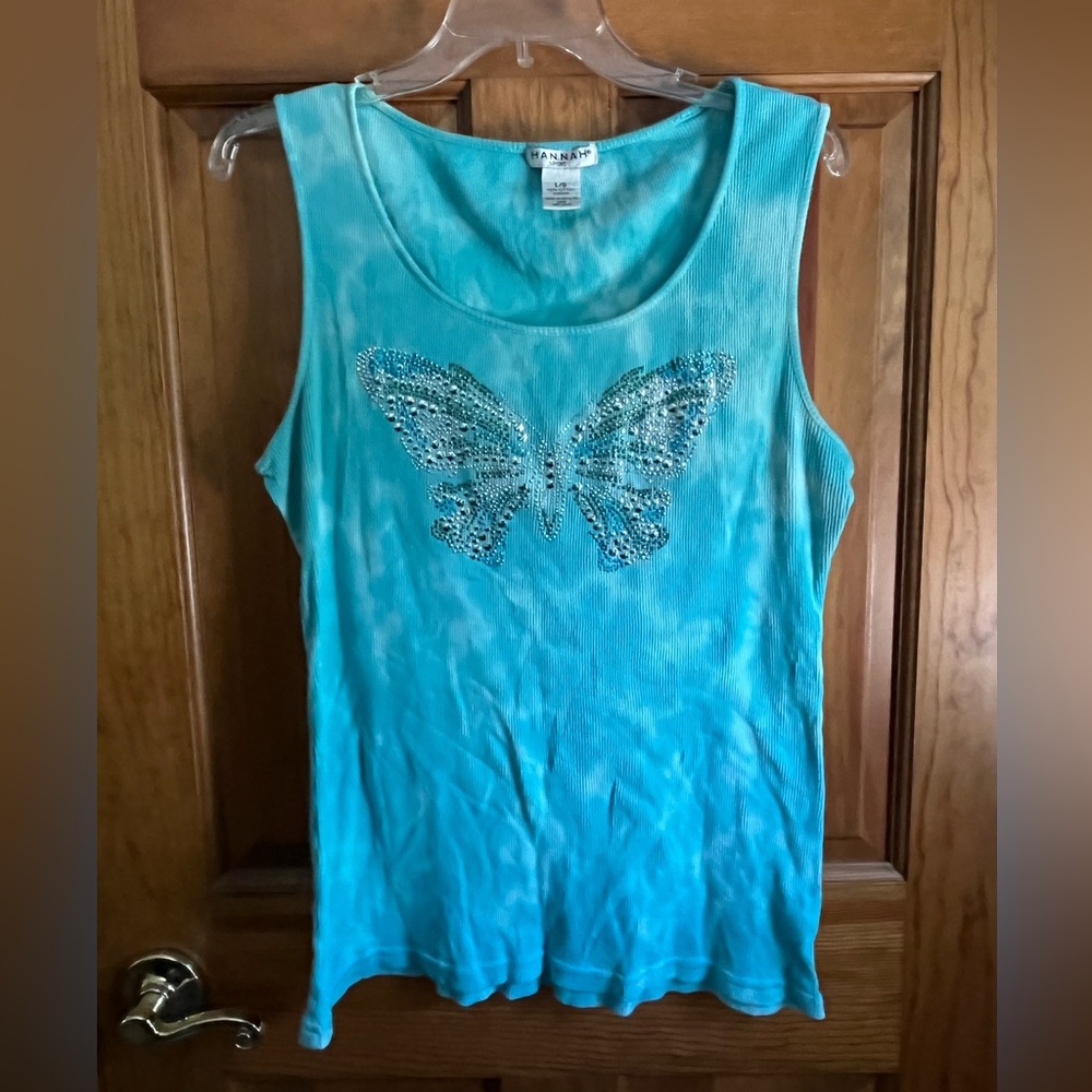 Hannah Turquoise Tank Top with Sequin Butterfly